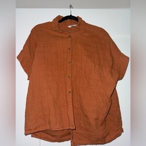 Rust Orange Oversized Button-Up Top